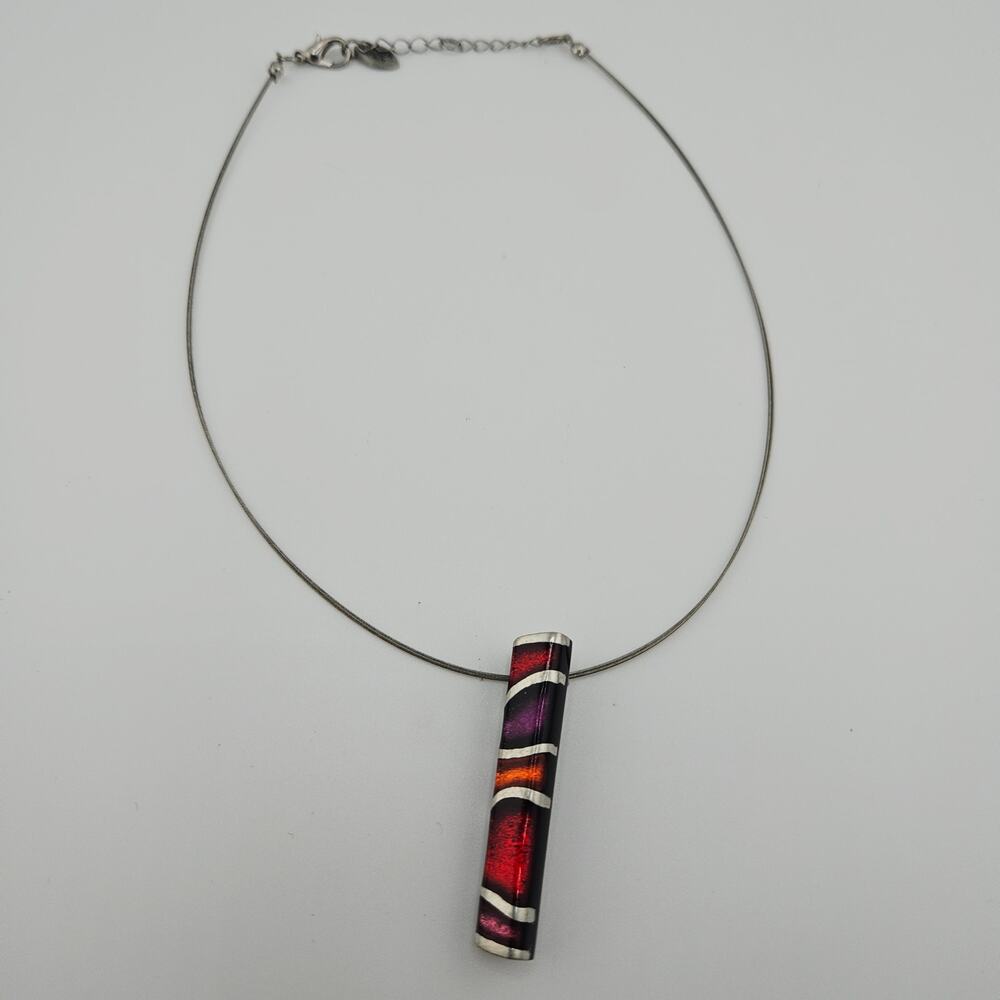 Watch The Space Rectangle Glass Long Pendant Chain Necklace Colorful Abstract